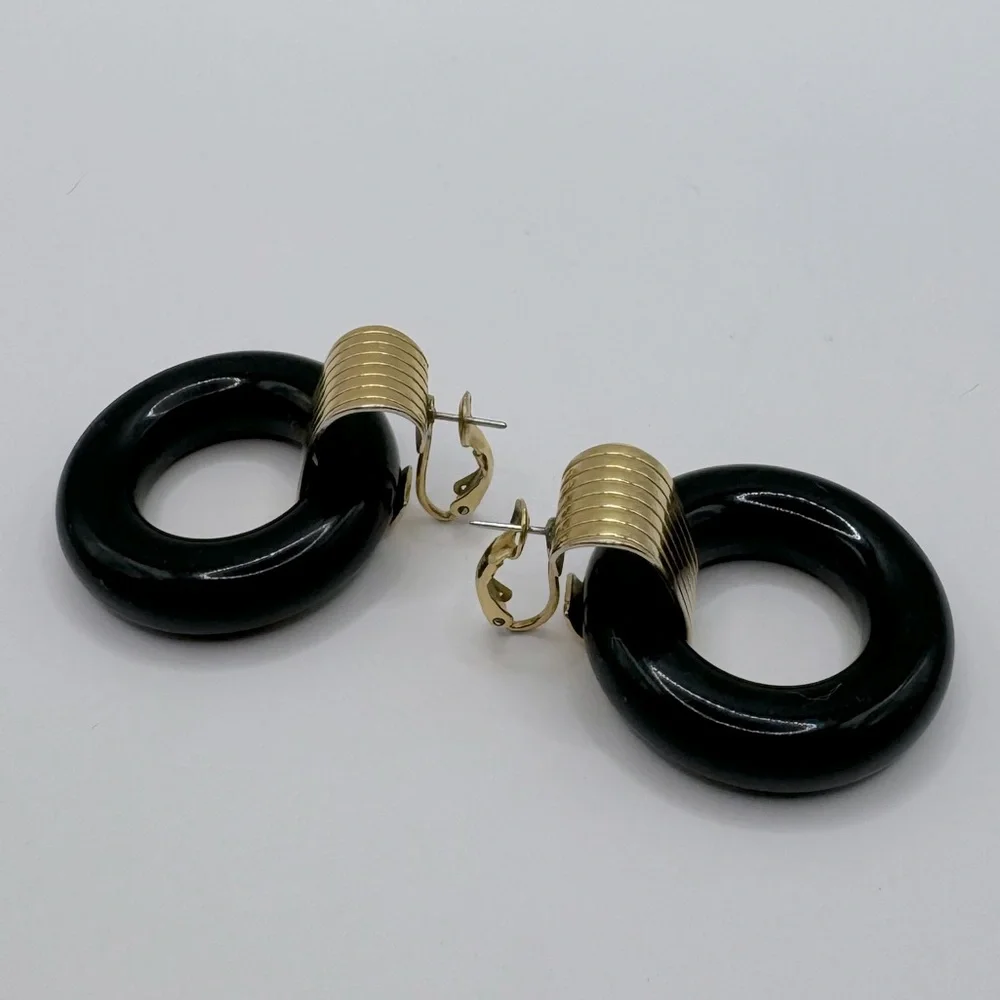 NAPIER Vintage Black & Gold Door Knocker Earrings - Picture 8 of 13